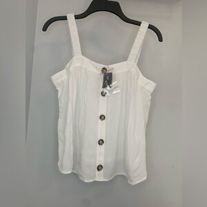Express White Textured Tank with Tortoise Buttons